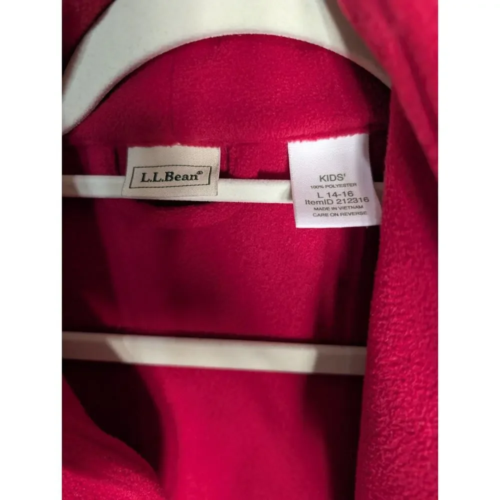 LL BEAN Red Fleece Long Robe + Tie Pockets Shawl Collar KIDS L(14/16)(904)